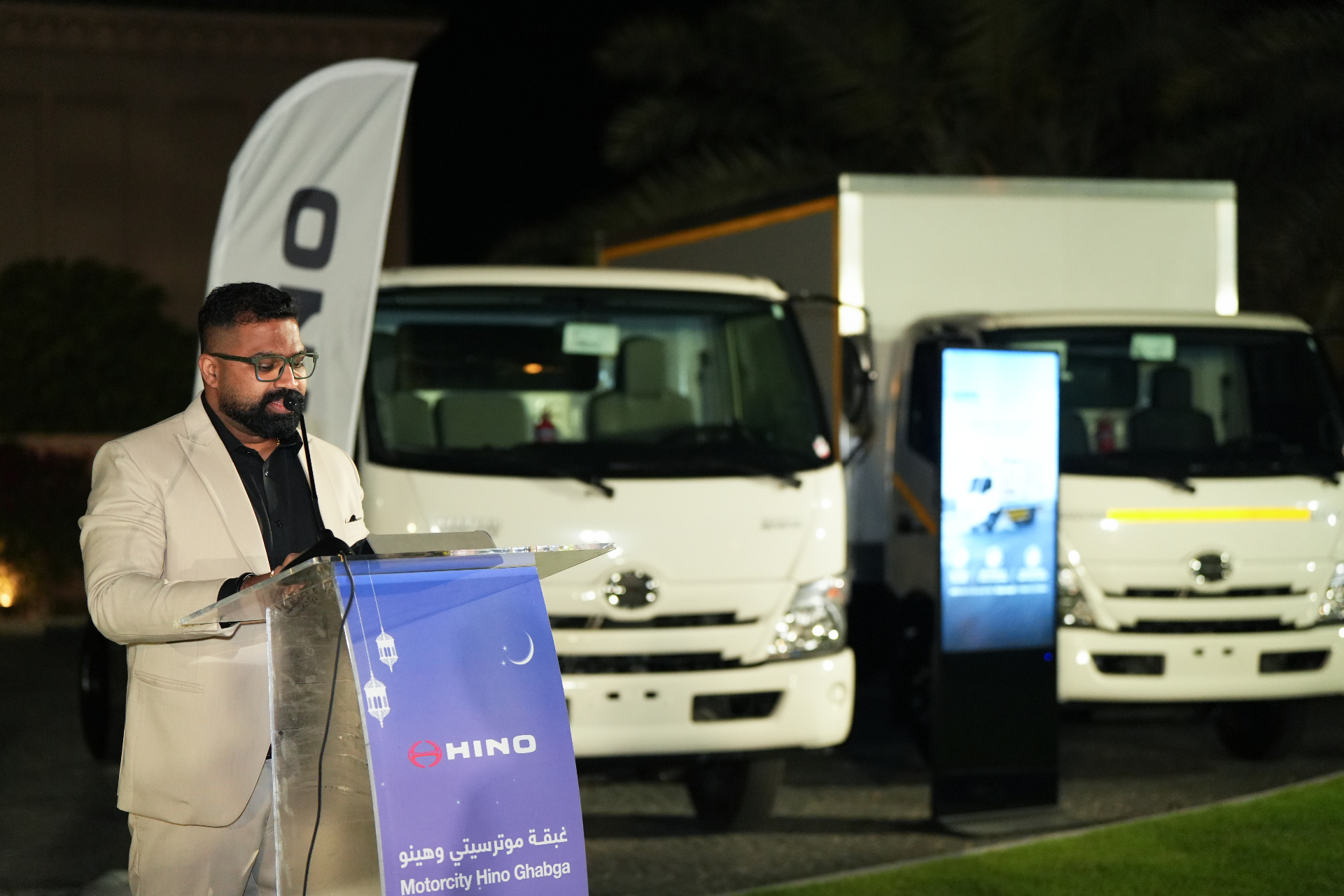 Shelin Chacko presenting at a Motorcity Hino event