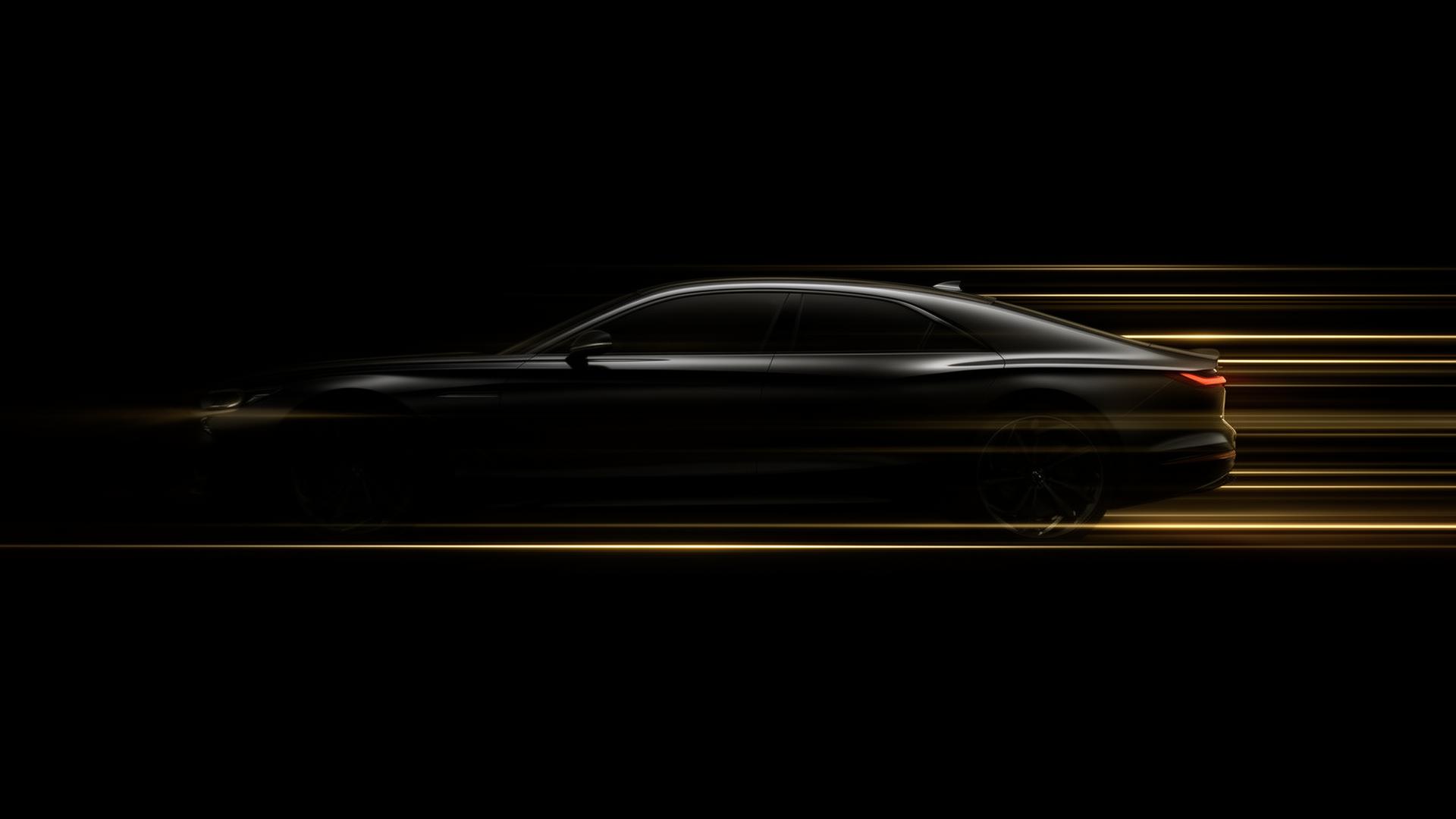 Luxury automotive silhouette lit by gold light streaks